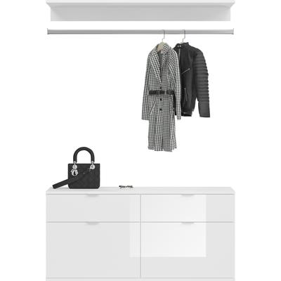 Garderoben-Set INOSIGN "Trondheim, Breite 212 cm, 5-teilig, bestehend aus:", weiß (weiß nb, weiß hochglanz, spiegelglas), B:212cm H:193cm T:34cm, Kastenmöbel-Sets, 2x Garderobenschrank, 1 Kommode, 1 Garderobenstange, 1 Ablageboden Image