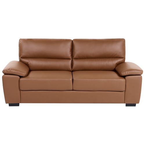 Sofa Goldbraun Kunstleder 3-Sitzer mit Breiten Armlehnen Modern Couch Dreisitzer Wohnzimmer Büro Arbeitszimmer Möbel Sitzmöbel