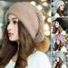 Yesbay Women Beanie Cap Baggy Slouchy Back Pompom Stretchy Hat Double-layers Warm Thickened Autumn Winter Knitted Hat