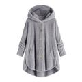 Dtydtpe Clearance Sales Cardigan for Women Plus Size Button Plush Hooded Loose Cardigan Wool Coat Winter Jacket Womens Long Sleeve Tops Winter Coats for Women