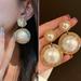 Naierhg 1 Pair Women Earrings Large Faux Pearls Rhinestones Exaggerated Electroplating Korean Style Ear Studs Birthday Gifts
