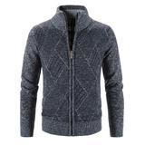 iOPQO Coats For Men Men s Winter Long Sleeved Plus Velvet Hoodless Plaid Sweater Cardigan Jacket Dark Gray + XXL