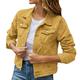 iOPQO womens sweaters Women s Basic Solid Color Button Down Denim Cotton Jacket With Pockets Denim Jacket Coat Women s Denim Jackets Yellow S