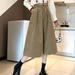 PIKADINGNIS Spring New Womens Midi Skirt Korean Fashion High-waisted Corduroy Skirts Female Brown Long A Line Skirts Woman