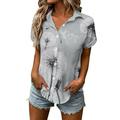 Ladies Button down Blouse Womens Western Shirts Womens Spring Summer Flower Printed Short Sleeve V Neck Shirt Top Blouse Womens Cotton Tops Canvas Long Sleeve T Shirt Women