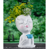 Face Planter Pots Head Planter White Succulent Planters Scheam Face Flower Pot Head Planter for Indoor Outdoor Plants with Drainage Hole Closed Eyes