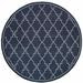 8 x 8 Blue and Ivory Round Geometric Stain Resistant Indoor Outdoor Area Rug