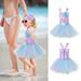 B91xZ Princess Dress Up Clothes For Little Girls Toddler Kids Girls Cartoon Role Play Fancy Hairband Mesh Tulle Sky Blue Size 12T