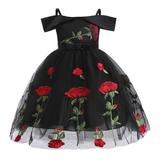 Odeerbi Tutu Tulle Dress For Toddler Girls Birthday Dresses Formal Dress Net Yarn Flowers Mesh Print Bow Ruffles Party Gown Long Dresses Black