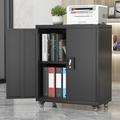 Leariso Metal Storage Cabinets with Wheels Lockable Steel Storage Cabinet with Doors and Shelves Office Cabinet for Home Office Garage Classroom Black