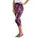 Plus Size Women's Essential Stretch Capri Legging by Roaman's in Dark Berry Rose Paisley (Size 12) Activewear Workout Yoga Pants