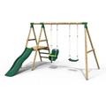 Rebo® Odyssey Wooden Swing Set with Platform and Slide Green - Odyssey | with 6FT Slide, Baby Swing and Swing Seat | Garden Swing Children | OutdoorToys | Sturdy Construction