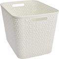 Store & Order Stackable Extra Large Storage Basket x5, Decorative Plastic Box, Multi-Functional Boxes for around the home, Organiser Baskets for Toy Storage, Bedroom or Living Room, White Rattan 28L