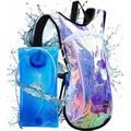 Vibe Hydration Backpack Pack from Recycled Polyester - 2L Bladder for Women Men Rave, Gold Pink Holographic, Medium