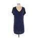 Soma Casual Dress - Shift V Neck Short sleeves: Teal Print Dresses - Women's Size Small