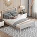 Queen Size Grey Solid Wood Platform Bed with Oak Top