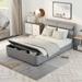 Low-Profile Upholstery Grey Platform Bed w/Storage Headboard and Footboard