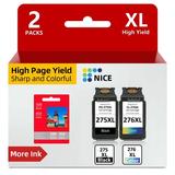 PG-275XL CL-276XL Ink Cartridge for Canon 275 276 for Canon 275XL 276XL Ink Fir for Canon Pixma TS3500 TS3520 TS3522 TR4700 TR4720 TR4722 (1 Black 1 Tri-Color)