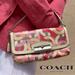Coach Bags | Coach Signature Kristin Print Pink Multicolor Flip Wristlet/Clutch | Color: Gray/Pink | Size: 8.5”W 4.5”H 1.5”D