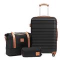 COOLIFE Suitcase Trolley Carry On Hand Cabin Luggage Hard Shell Travel Bag Lightweight with TSA Lock,The Suitcase Included 1pcs Travel Bag and 1pcs Toiletry Bag (Black/Brown, 24 Inch Luggage Set)