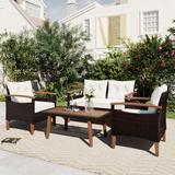 4-Piece Garden Furniture, Patio Conversation Sets, PE Rattan Outdoor Sofa Seating Set with Wood Table and Adjustable Legs Design