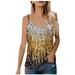 iOPQO tank top for women Women s Sequin Tops Glitter Party Strappy Tank Vest Camis womens tank tops Gold + M