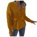 iOPQO Cardigan For Women Cardigan Sweaters For Women Women Casual Solid Knit Button Long Sleeve With Buckle Waist Cardigan Womens Sweaters Coats For Women Womens Fall Tops Yellow L