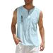 iOPQO tank tops men Male Spring And Summer Tops Casual Sports Sleeveless Top Cotton Linen Vest Painting Fitness Muscle Tank Top mens tank top Light blue + 3XL