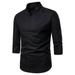 iOPQO mens dress shirts Men s Retro casual fashion solid color linen slim middle sleeve T-shirt dress shirts for men Black + M