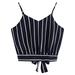 iOPQO tank top for women Women s Self Tie Back V Neck Striped Crop Cami Top Camisole Blouse womens tank tops Navy + L