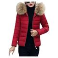 Dtydtpe Clearance Sales Winter Coats for Women Warm Cotton Padded Clothes Large Wool Collar Thick Coat Slim Cotton Padded Parkas Womens Long Sleeve Tops