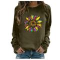 wendunide hoodies for women Women s Casual Loose Round Neck Long Sleeve Sunflower Print Top Blouse T-shirt Womens T-Shirts Green L