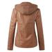 wendunide womens tops Women s Slim Leather Stand Collar Zip Motorcycle Suit Belt Coat Jacket Tops Womens Leather Coats Brown 5XL