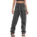 JDEFEG Petite Pants for Women Work Casual Women Vintage Cargo Pants Baggy Jeans Fashion 90S Streetwear Pockets Wide Leg High Waist Straight Trousers Overalls Womens Cotton Casual Pants Grey L