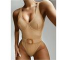 KaLI_store Womens One Piece Swimsuits Women Ruffle V Neck One Piece Swimsuits Tummy Control Tie Side Wrap Bathing Suits Khaki L