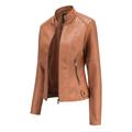 wendunide coats for women New Ladies Slim Leather Stand-Up Collar Zipper Stitching Solid Color Jacket Womens Fleece Jackets Brown L