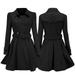 iOPQO Coats For Women Winter Warm Women Woolen Coat Trench Jacket Belt Overcoat Outwear Black + L