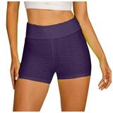 Biker Shorts Yoga Pants for Women Pure Color High Waist Side Drawstring Textured Ruched Stretchy Sports Beach Hot Pants (S Purple-P)