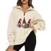 Aayomet Sweatshirt For Women Graphic Women s Causal 1/4 Zip Pullover Long Sleeve Collar Sweatshirts Solid Activewear Running Jacket Beige L