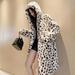 PIKADINGNIS Leopard Fur Winter Long Coat Women Thick Warm Faux Rabbit Fur Outerwear Female Streetwear Loose Fuzzy Hooded Overcoat