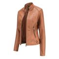 wendunide coats for women New Ladies Slim Leather Stand-Up Collar Zipper Stitching Solid Color Jacket Womens Fleece Jackets Brown XL