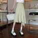PIKADINGNIS Fashion Asymmetrical Long Skirt Women Solid Color Elastic High Waist A-line Skirts Woamn Korean Chic Ruffles Midi Skirt