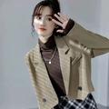 PIKADINGNIS Solid Blazers Women Autumn Notched Clothing Design Cropped Blazer Ladies Korean Style Simple Office Crop Jacket