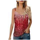 iOPQO tank top for women Women s Sequin Tops Glitter Party Strappy Tank Vest Camis womens tank tops Red + XL