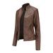 wendunide coats for women New Ladies Slim Leather Stand-Up Collar Zipper Stitching Solid Color Jacket Womens Fleece Jackets Coffee S