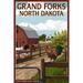 Grand Forks North Dakota Barnyard Scene (16x24 Giclee Gallery Art Print Vivid Textured Wall Decor)