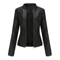 wendunide coats for women New Ladies Slim Leather Stand-Up Collar Zipper Stitching Solid Color Jacket Womens Fleece Jackets Black 3XL