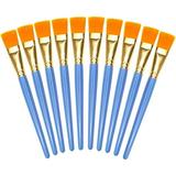 10Pcs Flat Paint Brushes 1 Inch Acrylic Paint Brush Big Paint Brushes Watercolor Synthetic Brushes Bulk Wooden Handle Painting Brush Detail Oil Brush for Kid Adult Crafts Face Body Furniture