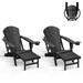 Folding Adirondack Chair Set of 2 with Ottoman HDPE Poolside Chairs with Cup Holders & Footrest Black