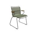 Houe CLICK Outdoor Dining Chair with Bamboo Armrests (Olive Green Powder-Coated Gray Steel Frame)